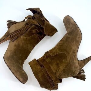 UEC Chloe brown suede fold over heeled boots 37/7 no box , beautiful